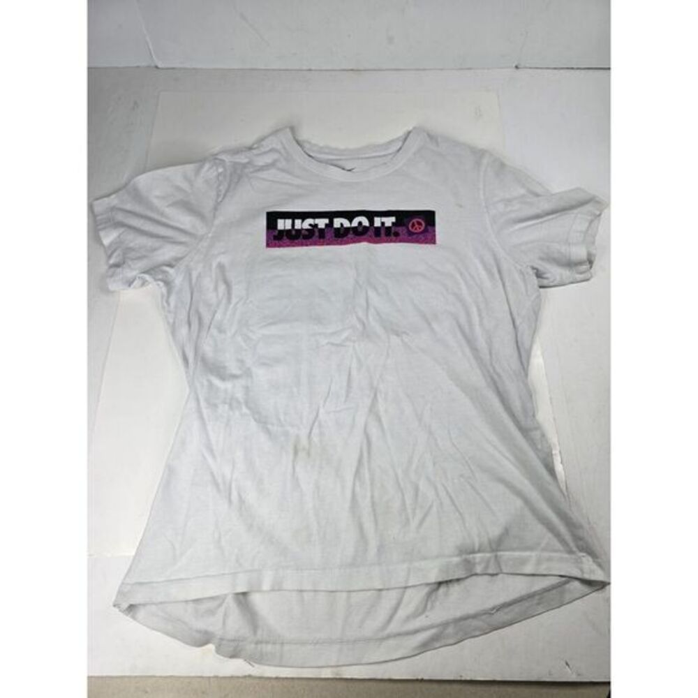 Nike Dri-Fit T Shirt Men's Large White Basketball Hoops Jump Court Michael Sport